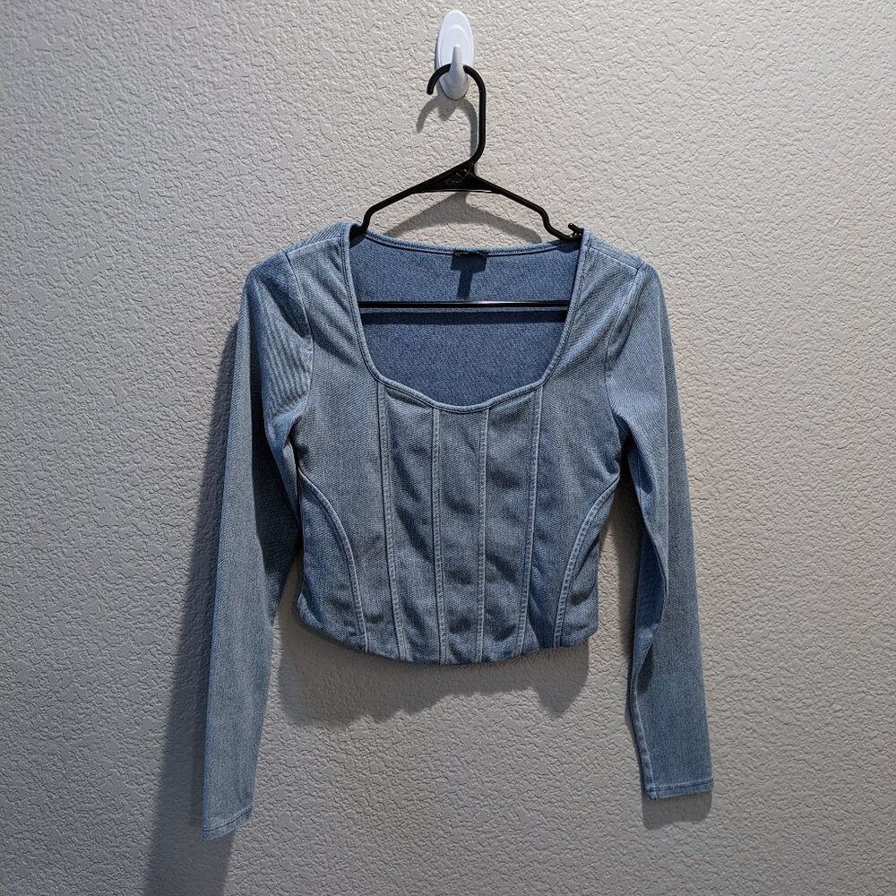 BNWOT Express light denim body contour long sleeve corset top - Size XS